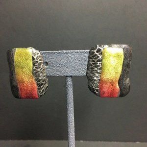 Friendly Plastic Earrings As Is 80s Orange Lime Black Silver Retro BoHo